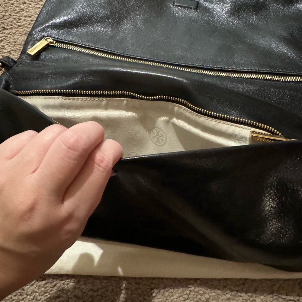 Tory Burch Black and Gold Clutch with Logo - Picture 3 of 3